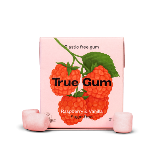 True Gum Plastfritt Tuggummi Raspberry & Vanilla 21 g