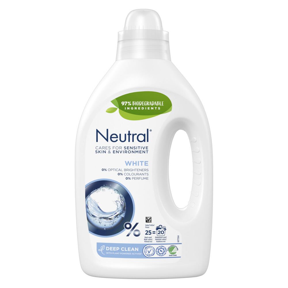 Neutral Flytande Tvättmedel För känslig hud och allergivänlig White Parfymfri 1 liter