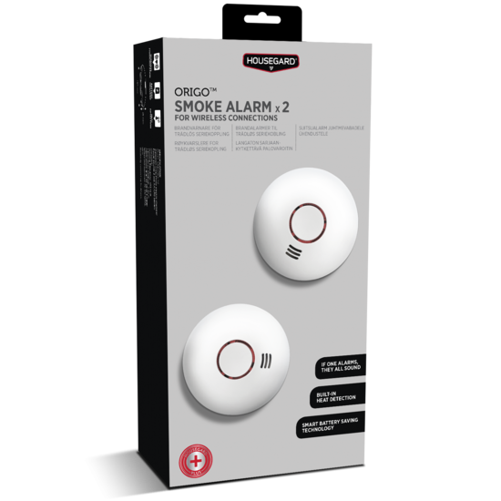Housegard Origo trådlös brandvarnare inkl batteri 2-pack