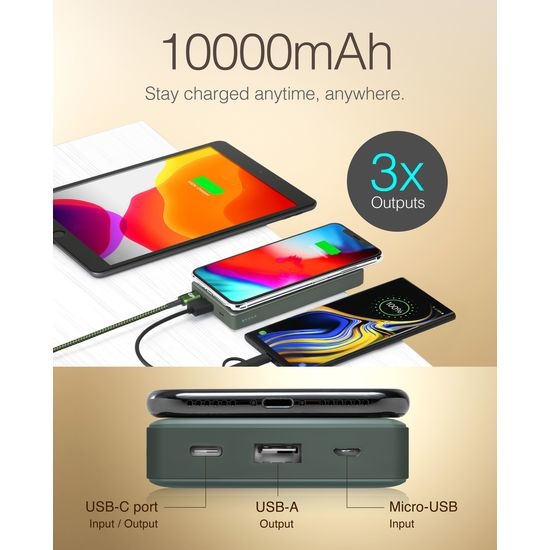 GP batteries PowerBank med trådlös laddning 10000mAh / 10W Qi Grå