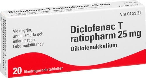 Diclofenac T ratiopharm, filmdragerad tablett 25 mg 20 st