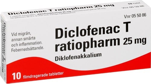 Diclofenac T ratiopharm, filmdragerad tablett 25 mg 10 x 1 st