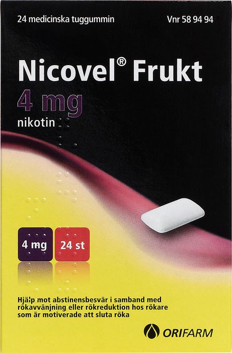 Nicovel Frukt, medicinskt tuggummi 4 mg 24 st