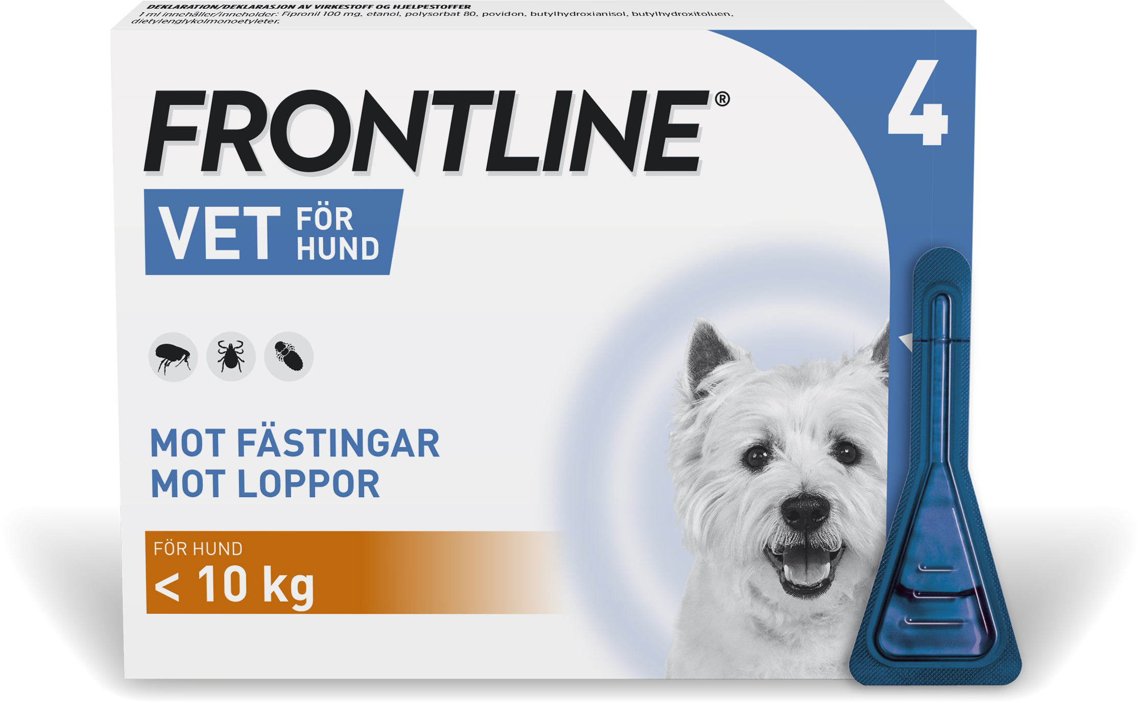 Frontline Vet 100 mg/ml Spot-on hund S 4 x 0,67 ml