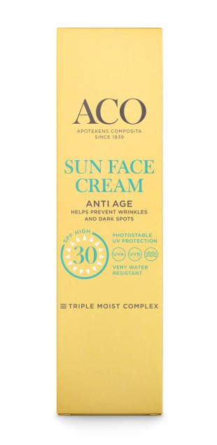 ACO Sun Face Cream Anti Age Solskydd Ansikte SPF30 Parfymfri 40 ml