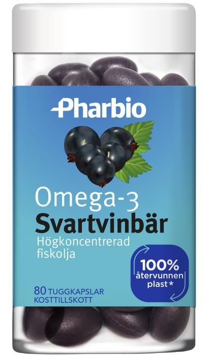 Pharbio Omega-3 Svartvinbär 80 tuggkapslar