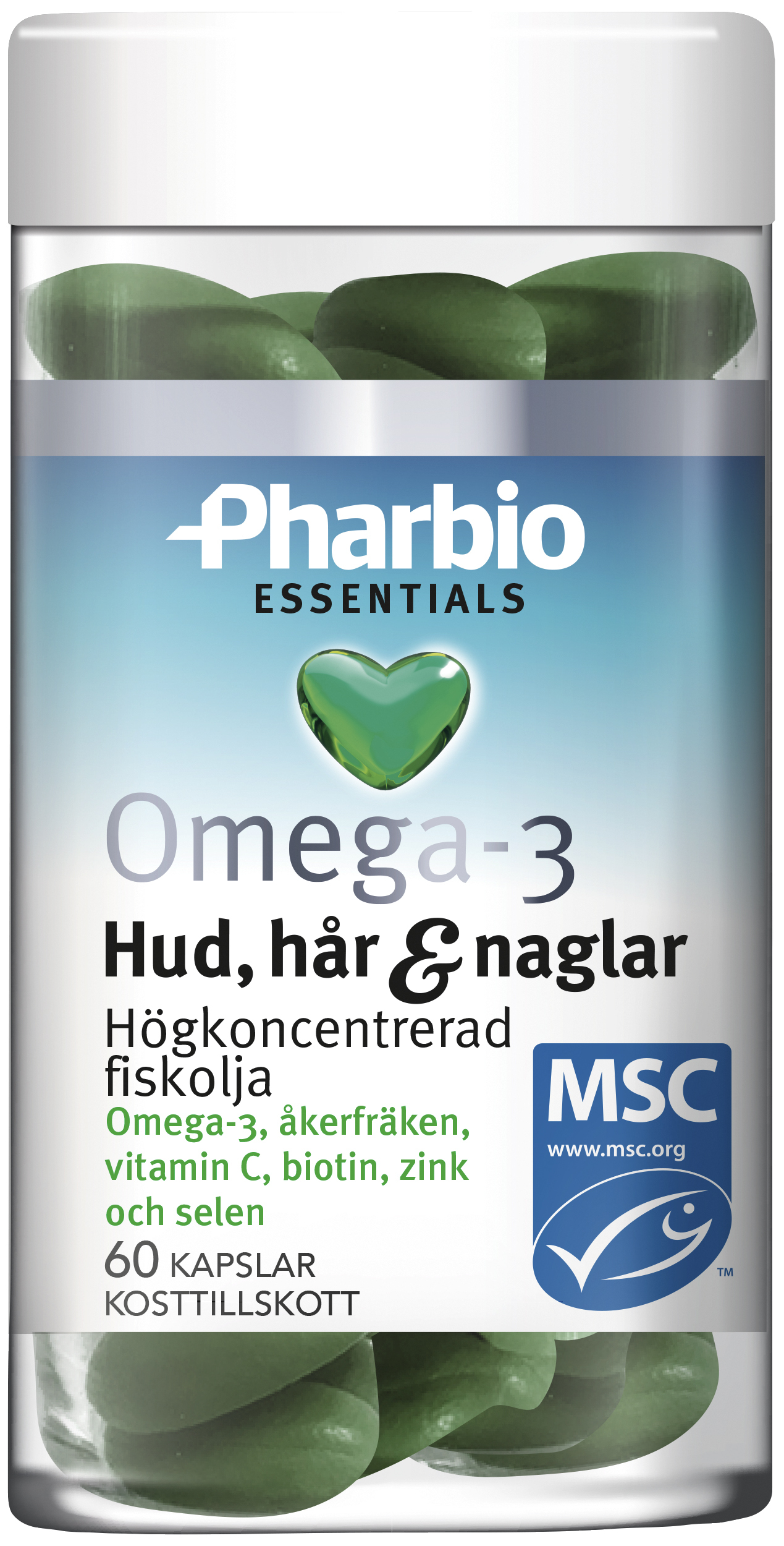 Pharbio Omega-3 Essentials Hud, hår & naglar 60 kapslar